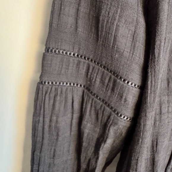 LOFT Women's Small Sheer Blouse Long Sleeve Tie V-Neck Boho Whimsigoth‎ Black - Picture 3 of 14